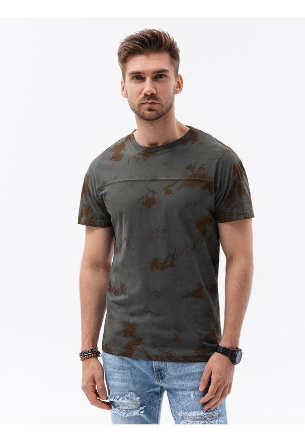 Ombre Clothing - T-shirt męski bawełniany S1372 - grafitowy - XXL. Kolor: szary. Materiał: bawełna. Sezon: lato