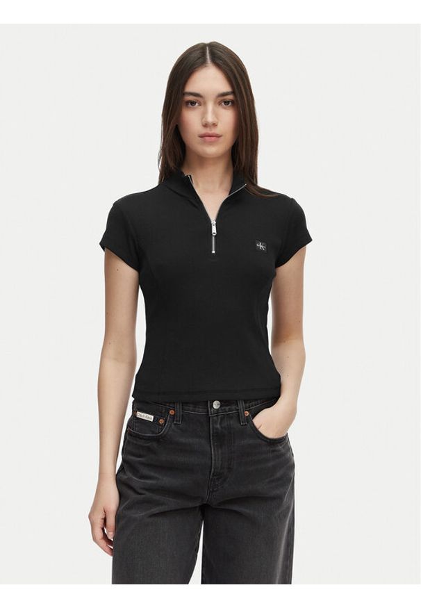 Calvin Klein Jeans T-Shirt LV047G240G Czarny Slim Fit. Kolor: czarny. Materiał: bawełna