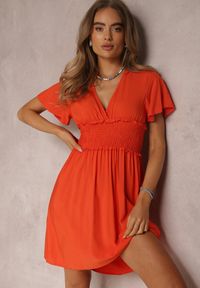 Renee - Pomarańczowa Sukienka z Wiskozy Rukhsar. Kolor: pomarańczowy. Materiał: wiskoza. Długość rękawa: krótki rękaw. Długość: mini