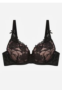 Born2be - Czarno-Beżowy Biustonosz Koronkowy z Kokardkami Themikaia. Kolor: czarny. Materiał: koronka #4