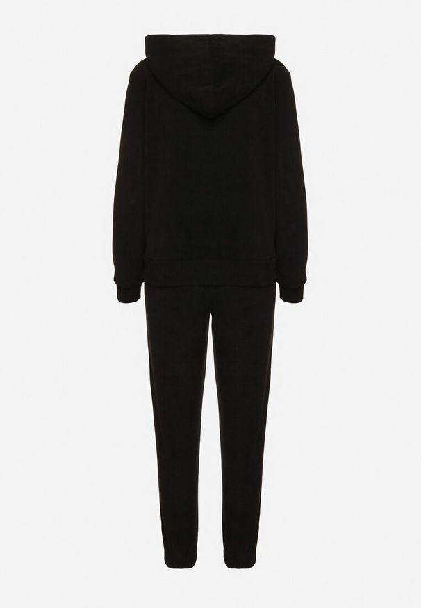 Born2be - Czarny Komplet Dresowy z Bawełną Bluza na Suwak z Kapturem Spodnie z Gumką w Pasie Ilmeria. Kolor: czarny. Materiał: dresówka, bawełna