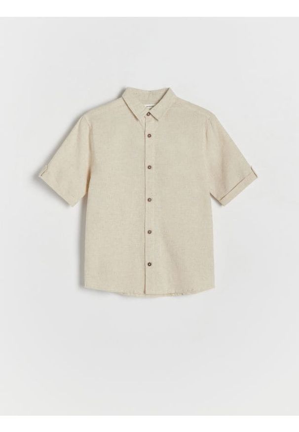 Reserved - Gładka koszula z lnem - beżowy. Kolor: beżowy. Materiał: len. Wzór: gładki