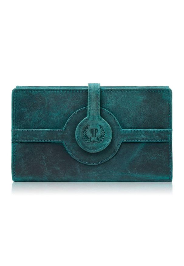 PAOLO PERUZZI - Duży portfel damski skórzany w stylu vintage zielony Paolo Peruzzi T-134-HGR. Kolor: zielony. Materiał: skóra