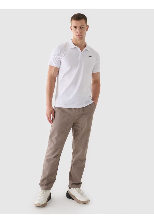 4f - 4F Koszulka polo regular męska - biała XL. Okazja: na co dzień. Typ kołnierza: polo. Kolor: biały. Materiał: bawełna, dzianina, jersey. Wzór: gładki, ze splotem. Styl: klasyczny, casual, sportowy