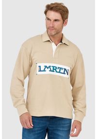 La Martina - LA MARTINA Beżowa męska bluza polo z wyszywanym logo, Rozmiar XL. Typ kołnierza: polo. Kolor: beżowy. Materiał: jersey