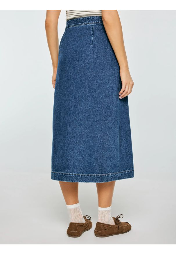 Big-Star - Spódnica damska midi jeansowa granatowa Roxana 567. Okazja: na co dzień. Kolor: niebieski. Materiał: jeans. Styl: casual