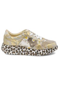 Złote Sneakersy Laura Vita Modne Obuwie Damskie Panterka. Zapięcie: sznurówki. Kolor: złoty. Materiał: skóra. Wzór: motyw zwierzęcy. Sezon: wiosna, lato. Styl: klasyczny, elegancki #3