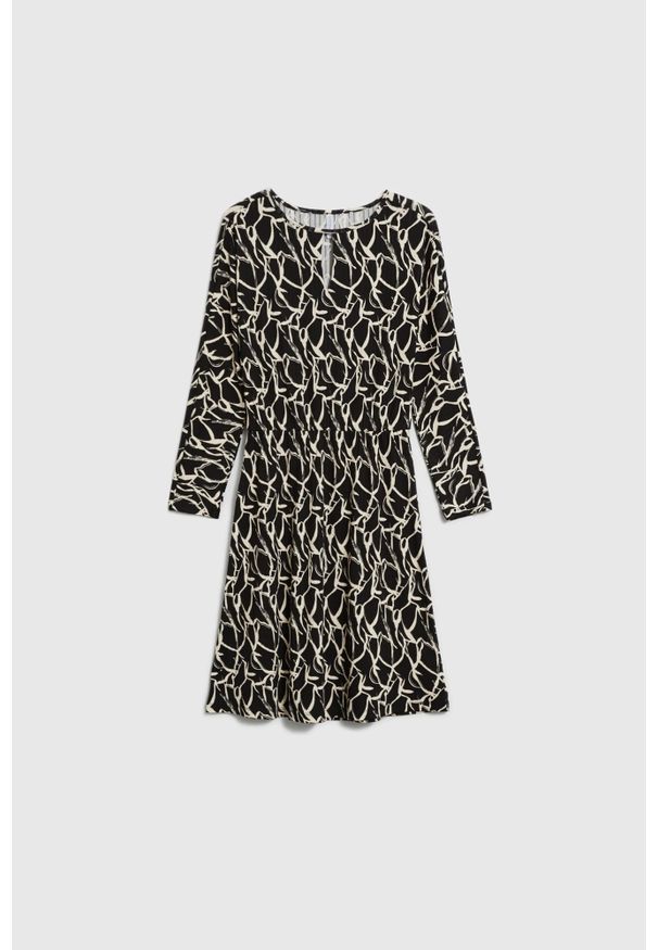 MOODO - Wzorzysta sukienka czarna. Kolor: czarny. Materiał: poliester, elastan