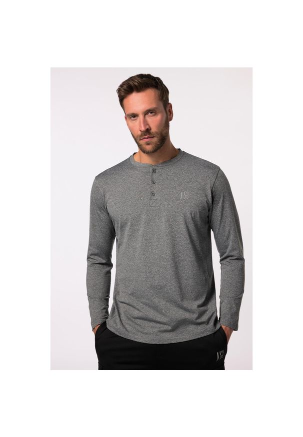 JAY-PI - Męska Funkcyjna koszulka henley FLEXNAMIC® trekking długi rękaw. Typ kołnierza: typu henley. Kolekcja: plus size. Kolor: szary. Materiał: elastan, poliester, materiał. Długość rękawa: długi rękaw. Długość: długie. Sport: turystyka piesza