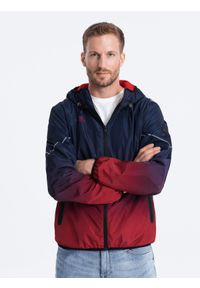 Ombre Clothing - Kurtka męska sportowa z odblaskami - granatowo-czerwona V3 OM-JANP-0105 - XXL. Typ kołnierza: kaptur. Kolor: czerwony. Materiał: polar, poliester. Wzór: nadruk. Styl: sportowy