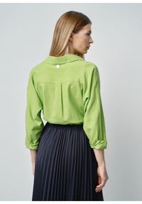 Ochnik - Limonkowa koszula damska z lnu. Kolor: zielony. Materiał: wiskoza. Długość rękawa: długi rękaw. Długość: długie. Wzór: aplikacja #3