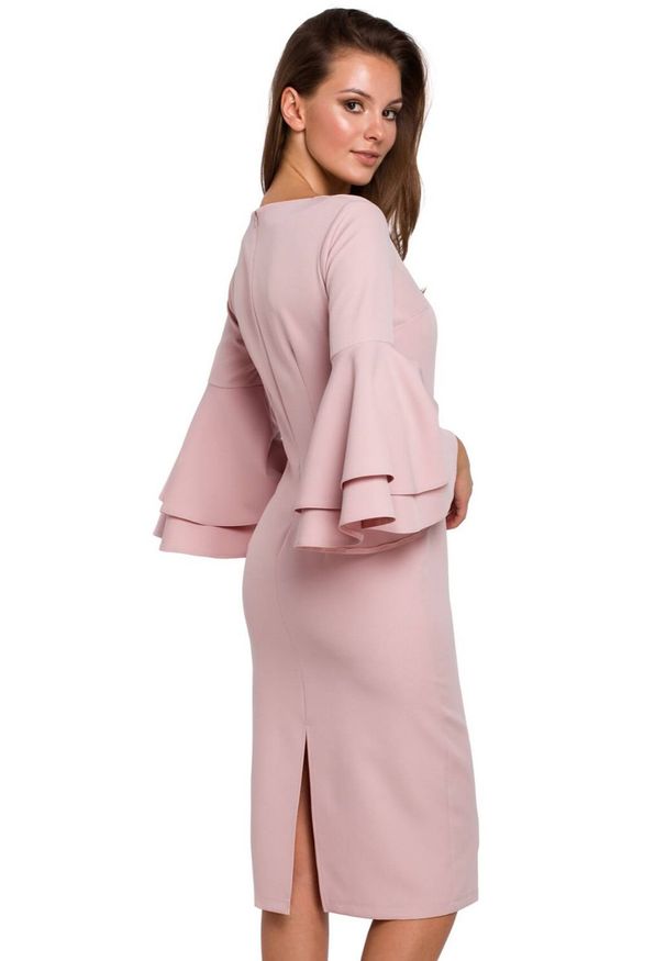 Makover - Elegancka sukienka midi z ozdobnymi rękawami. Typ sukienki: ołówkowe. Styl: elegancki. Długość: midi