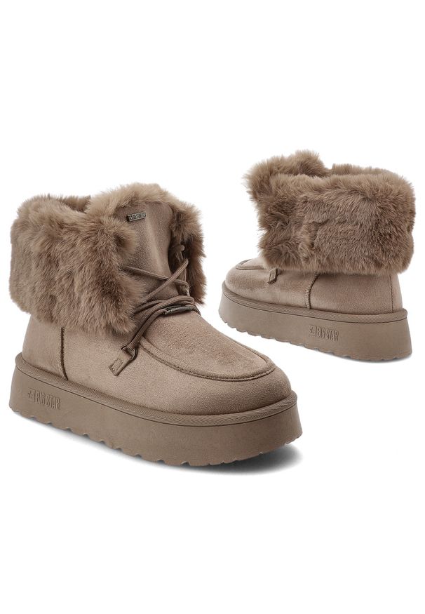 Big-Star - Beżowe Śniegowce Big Star Ocieplane Obuwie Damskie. Okazja: na co dzień. Kolor: beżowy. Materiał: zamsz, futro. Szerokość cholewki: normalna. Sezon: zima. Styl: casual, elegancki