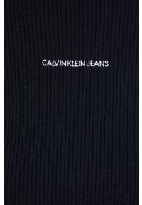 Calvin Klein Jeans - Sweter z domieszką wełny. Typ kołnierza: golf. Kolor: czarny. Materiał: wełna. Długość rękawa: długi rękaw. Długość: długie. Wzór: aplikacja #2