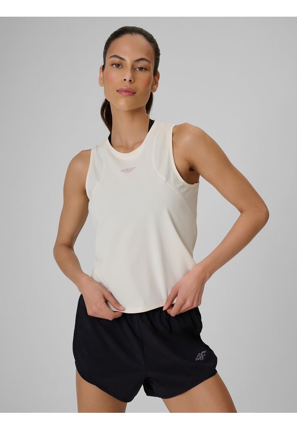 4f - 4F Top treningowy regular szybkoschnący damski - biały L. Kolor: biały. Materiał: materiał, włókno. Sport: fitness