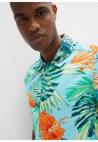 bonprix - Koszula z krótkim rękawem z czystej bawełny. Kolor: niebieski. Materiał: bawełna. Długość rękawa: krótki rękaw. Długość: krótkie. Wzór: nadruk #2