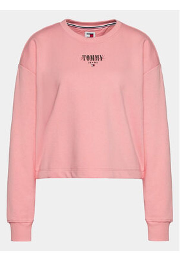 Tommy Jeans Bluza Essential Logo DW0DW17796 Różowy Relaxed Fit. Kolor: różowy. Materiał: bawełna, syntetyk