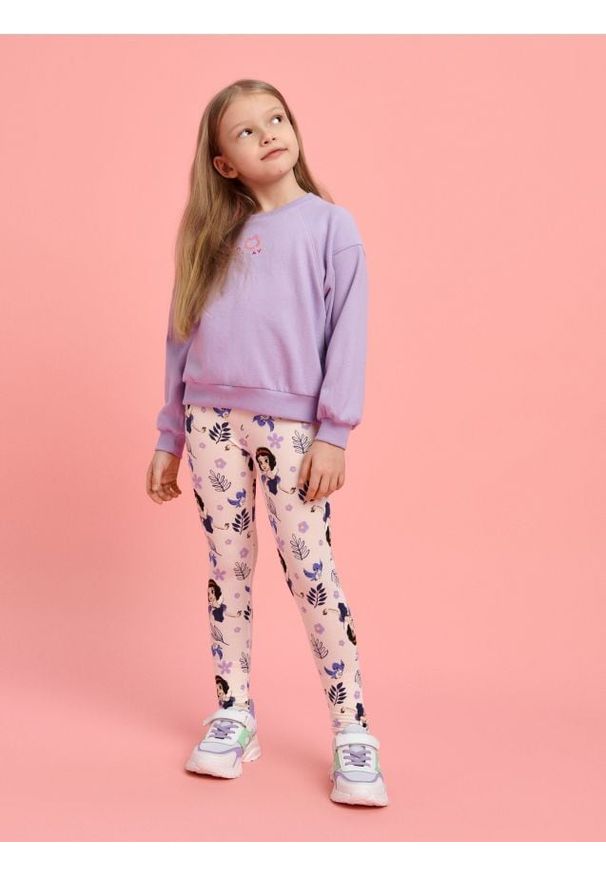 Sinsay - Legginsy Królewna Śnieżka - kremowy. Kolor: kremowy. Materiał: bawełna. Wzór: nadruk