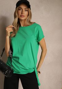 Renee - Zielony T-shirt z Bawełny z Ozdobnym Wiązaniem Termio. Okazja: do pracy, na spotkanie biznesowe. Kolor: zielony. Materiał: bawełna. Styl: klasyczny, biznesowy #3
