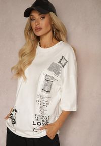 Renee - Biała Koszulka z Elastycznej Bawełny Ozdobiona Napisami Trives. Okazja: na co dzień. Kolor: biały. Materiał: bawełna. Wzór: napisy, aplikacja. Styl: casual #3