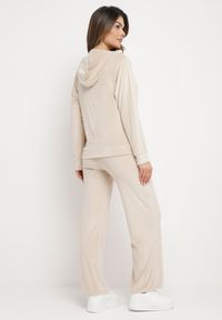 Born2be - Jasnobeżowy Welurowy Komplet Dresowy Bluza z Kapturem i Szerokie Spodnie Atiferi. Kolor: beżowy. Materiał: welur, dresówka #4
