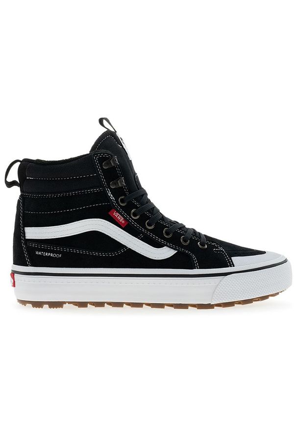Buty męskie Vans SK8-Hi Waterproof Insulated VN000DAQBA21 - czarne. Kolor: czarny. Materiał: guma, skóra, syntetyk, materiał. Szerokość cholewki: normalna. Technologia: Primaloft. Sezon: jesień. Model: Vans SK8