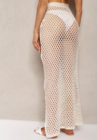 Renee - Beżowa Ażurowa Spódnica High Waist Wiązana z Boku w Pasie Vikiarria. Stan: podwyższony. Kolor: beżowy. Wzór: ażurowy #3