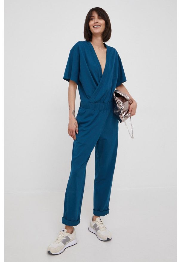 G-Star RAW - G-Star Raw kombinezon bawełniany kolor turkusowy bawełniany z dekoltem w szpic. Okazja: na co dzień. Kolor: turkusowy. Materiał: bawełna. Długość rękawa: krótki rękaw. Długość: krótkie. Styl: casual
