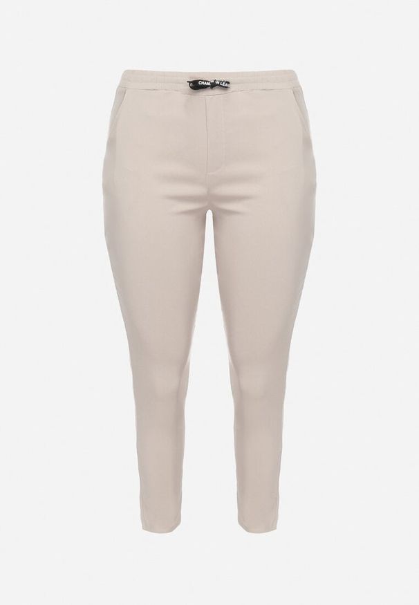 Born2be - Jasnobeżowe Casualowe Spodnie z Elastyczną Gumką w Pasie i Ozdobnymi Sznurkami Penderia. Okazja: na co dzień. Kolor: beżowy. Styl: casual