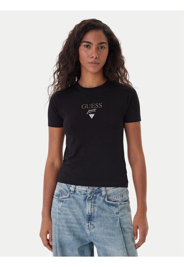 Guess Jeans T-Shirt 180328 Czarny Classic Fit. Kolor: czarny. Materiał: bawełna