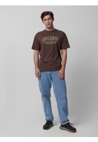 outhorn - T-shirt z nadrukiem męski - brązowy. Kolor: brązowy. Materiał: materiał, bawełna, dzianina. Wzór: nadruk. Sezon: zima #2