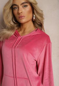 Renee - Ciemnoróżowy Welurowy Komplet Dresowy Bluza z Kapturem i Spodnie Vilna. Kolor: różowy. Materiał: dresówka, welur #5