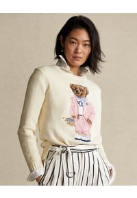 Ralph Lauren - RALPH LAUREN - Beżowy sweter z misiem. Okazja: na co dzień. Typ kołnierza: polo. Kolor: beżowy. Materiał: materiał. Styl: casual #1