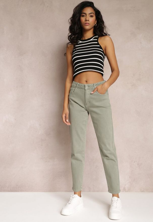 Renee - Zielone Jeansy Mom Fit High Waist Kasena. Okazja: na co dzień. Stan: podwyższony. Kolor: zielony. Styl: klasyczny, casual