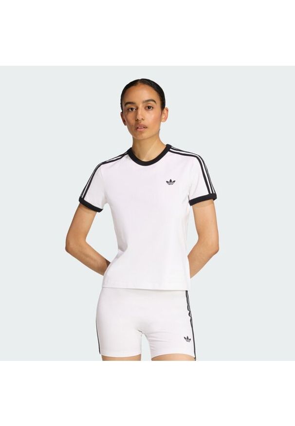 Adidas - adidas T-Shirt 3-Stripes KD3683 Biały Slim Fit. Kolor: biały. Materiał: bawełna