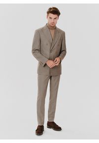 Pako Lorente - PAKO LORENTE – Beżowa marynarka garniturowa w prążki. Kolor: beżowy. Materiał: poliester, wiskoza. Wzór: prążki #10