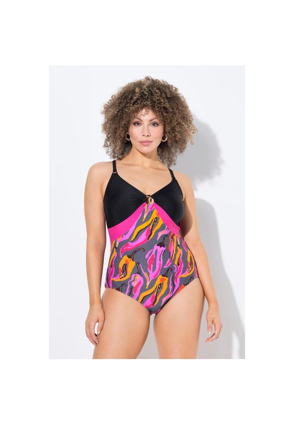 ULLA POPKEN - Damski Strój kąpielowy chilli ozdobny pierścień miękkie miseczki z recyklingu. Kolekcja: plus size. Kolor: szary. Materiał: poliamid, materiał, elastan