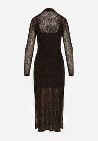 Renee - Brązowa Koktajlowa Sukienka z Wiskozą w Welurowe Kwiaty Amette. Kolor: brązowy. Materiał: wiskoza, welur. Długość rękawa: na ramiączkach. Wzór: kwiaty. Styl: wizytowy #7