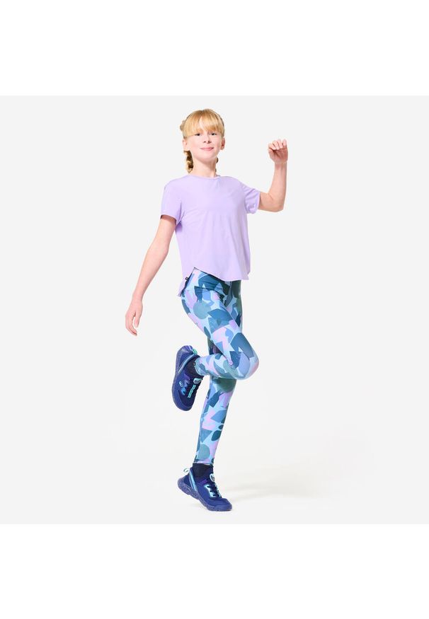 DOMYOS - Legginsy dla dzieci Domyos ultra light. Stan: podwyższony. Kolor: niebieski. Materiał: poliamid, elastan, materiał