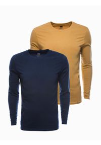 Ombre Clothing - Zestaw longsleeve męski z długim rękawem 2-pak - mix V6. Kolor: niebieski. Materiał: skóra, materiał, bawełna. Długość rękawa: długi rękaw. Długość: długie. Wzór: gładki, aplikacja, jednolity