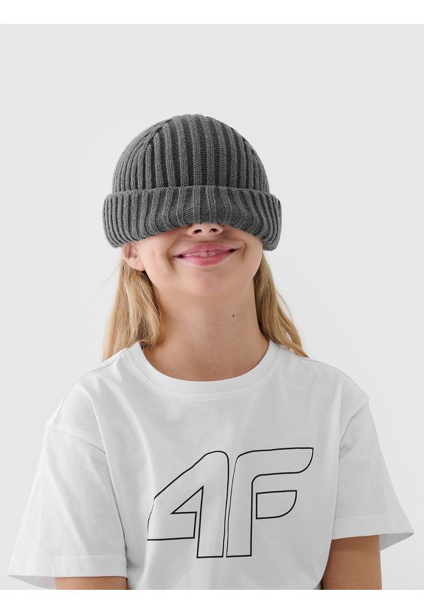 4f - 4F T-shirt oversize z nadrukiem dziewczęcy - biały 146 (10-11 lat). Okazja: na co dzień. Kolor: biały. Materiał: dzianina, bawełna, jersey. Wzór: nadruk. Sezon: lato. Styl: klasyczny, sportowy, casual