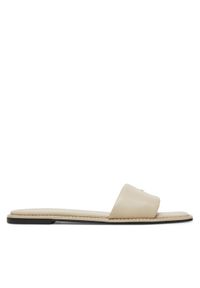Calvin Klein Klapki Flat Sandal Square Hf Lth HW0HW02652 Beżowy. Kolor: beżowy. Materiał: skóra