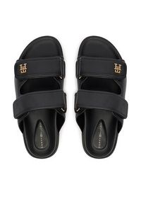 TOMMY HILFIGER - Tommy Hilfiger Klapki Double Strap Leather Sandal FW0FW09121 Czarny. Kolor: czarny. Materiał: skóra #4