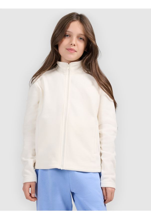 4f - 4F Polar regular bez kaptura dziewczęcy - biały 122 (6-7 lat). Typ kołnierza: bez kaptura. Kolor: biały. Materiał: polar. Sezon: lato. Sport: turystyka piesza