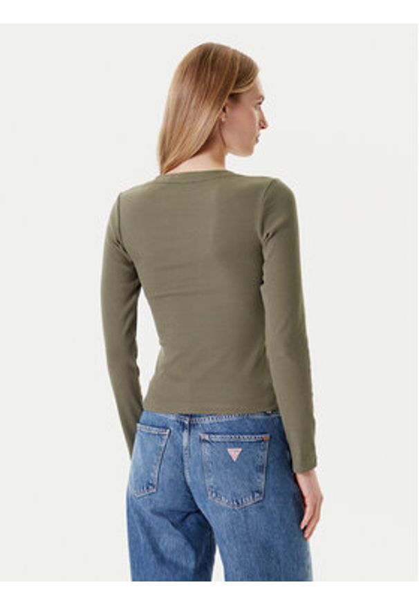 Guess Jeans Bluzka W5YP38 KA0H1 Khaki Slim Fit. Kolor: brązowy. Materiał: bawełna