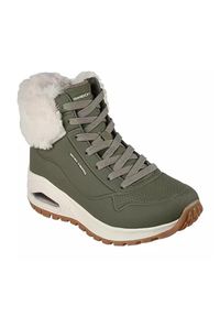 skechers - Buty zimowe damskie, Uno Rugged - Fall Air. Wysokość cholewki: za kostkę. Zapięcie: sznurówki. Kolor: zielony. Materiał: materiał. Szerokość cholewki: normalna. Sezon: zima. Sport: turystyka piesza