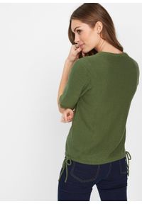 Sweter rozpinany bonprix ciemny khaki. Kolor: zielony. Długość rękawa: krótki rękaw. Długość: krótkie