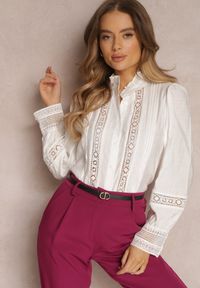 Renee - Biała Koszula ze Stójką i Koronką Phaeninca. Okazja: na co dzień. Typ kołnierza: kołnierzyk stójkowy. Kolor: biały. Materiał: koronka. Wzór: koronka. Styl: casual, elegancki #3