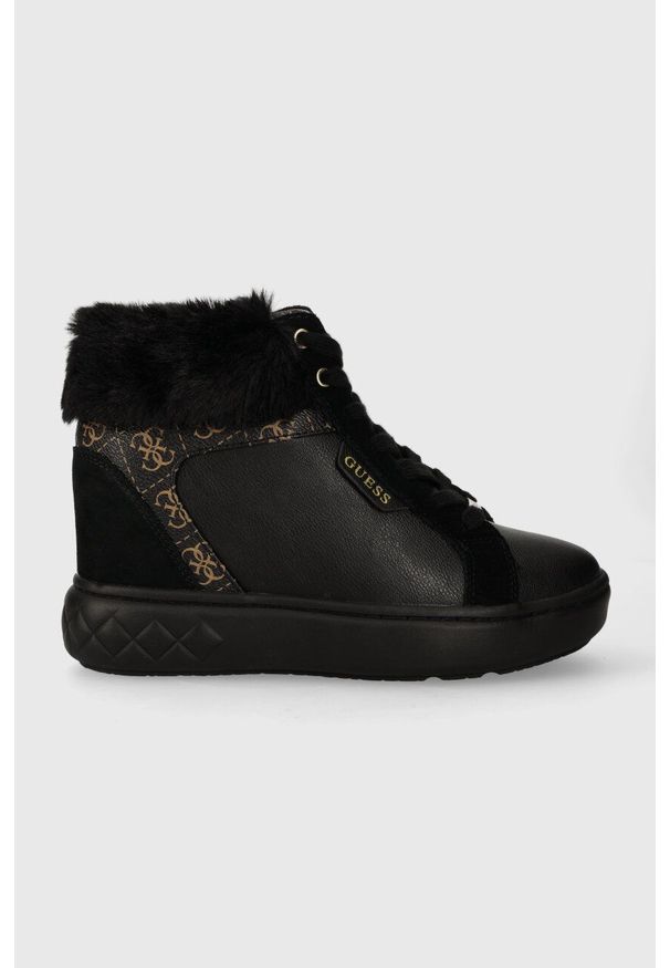 Guess sneakersy ROXANA kolor czarny FL8ROX FAL12. Nosek buta: okrągły. Kolor: czarny. Materiał: guma. Obcas: na koturnie