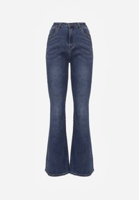 Renee - Niebieskie Jeansy High Waist o Kroju Dzwonów Finvenne. Okazja: na co dzień. Stan: podwyższony. Kolor: niebieski. Wzór: ze splotem. Styl: casual, klasyczny #8